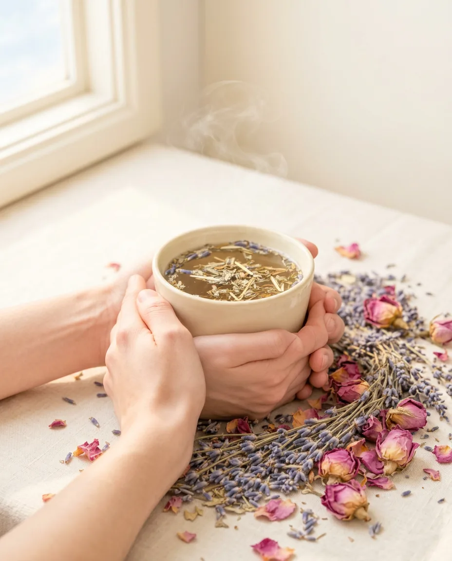 A quiet ritual with a warm herbal infusion